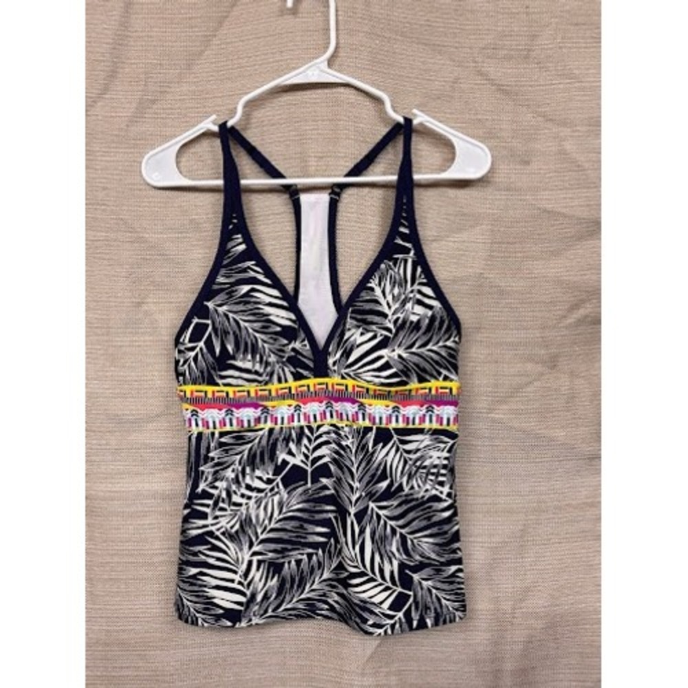 Jag Swim Womens Navy Tropical Palm Leaf Racerback Tankini Top JGSS8021 Size M